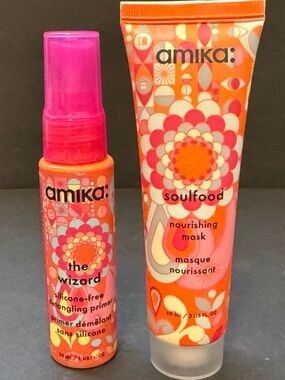 Amika Hair Care Travel Duo: Soulfood Mask 2oz & The Wizard Primer 1oz NEW